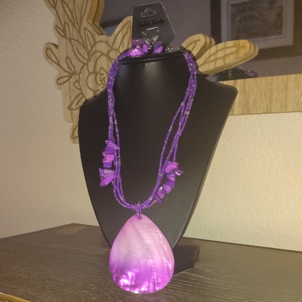 Purple Beaded Necklace with Pendant